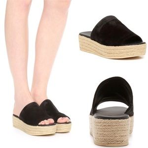 VINCE Solana Suede Black Espadrille Jute Platform Sandals Size 9M